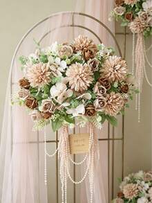1/3/60 piezas Ramo de Crisantemo y Rosa Artificial, Arreglo de Flores Falsas, Adecuado para el Hogar, Restaurante, Sala de Estar, Decoración de Jardín Exterior, Se Puede Usar para Boda, Jardín del Hogar y Decoración de Fiesta, Flores Artificiales, Ramo de Boda, Ramo de Novia, Decoración de Boda, Ramo del Día de la Madre, Decoración de Primavera - Marrón - Ver 4