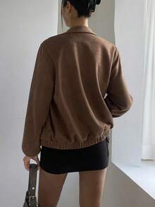 -Less Chaqueta de piel de imitación con bolsillos en ángulo, ropa de mujer de otoño - Marrón 2 - Ver 4