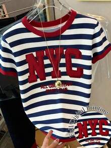 Camiseta de mujer de manga corta con cuello redondo y estampado floral, casual de verano - Multicolor 15 - Ver 1