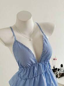 Top halter sin espalda casual a rayas, verano - Gris - Ver 6