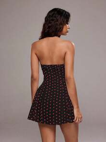 Vestido corto de verano con escote halter y espalda descubierta, con estampado de lunares sexy para mujer - Negro - Ver 2