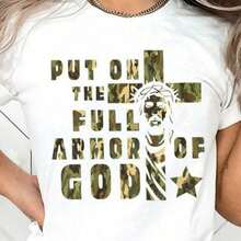 Women's Casual Short Sleeve Crew Neck T-Shirt, Spring Summer Autumn, Polyester Fabric, New Design With Rose Portrait Print, Breathable And Comfortable - 白色 - 查看 6