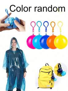 Portable Rain Poncho Ball, Thickened Disposable Rain Poncho With Spherical Storage Box, Suitable For Hiking & Camping, Can Be Hung On Backpack, Random Color Outdoor Gear - Multicolor - View 5