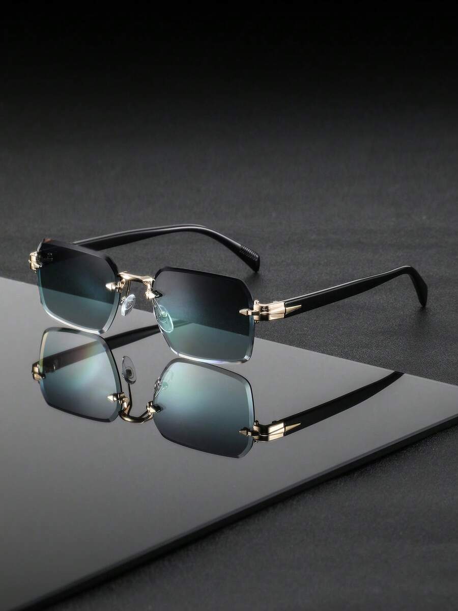 1pc Retro Solid Color Frameless Fashion Glasses, Unisex High-End Personalized Metal Rimless Glasses, Suitable For Vacation, Travel, Street Photography, Hiking, Party, Music Festival, And Ideal Gift - Multicolor - View 1