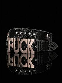 1 pieza Cinturón de cuero de unicolor para hombres con hebilla, letra y diamantes de imitación, estilo hip hop punk callejero - Hebilla con letra - Ver 12