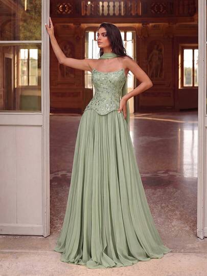 ADYCE Elegante abito da sera lungo con paillettes, spalle scoperte, vita alta e inserti in rete, adatto per balli, feste di compleanno, gala, riunioni di famiglia, ospiti di matrimoni, occasioni formali