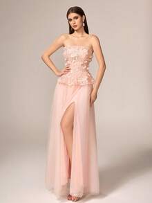 VIPGIRL New Arrival Lavender Asymmetric Waist Ruched Sequin Patchwork Elegant Formal Evening Gown - Pink - View 11
