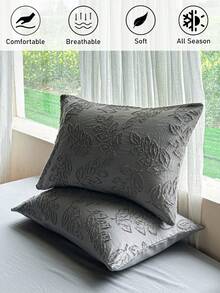 1pc Deep Gray Cutout Leaf Tufted Jacquard Pillowcase, Rustic Minimalist Decorative Throw Pillow Cover Suitable For Sofa, All Seasons, Soft & Breathable, Machine Washable, Without Filler - Grey - View 2