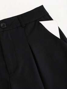 Sweetro Conjunto a juego de chaleco negro de una hilera y pantalones de pierna ancha con fruncidos - Negro - Ver 5