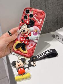 Disney Mickey Mouse Clubhouse Phone Case : 3D Fluffy Pattern Border Protector Phone Soft Phone Case With A Free Cute Mickey Bracelet Chain Lanyard, Mickey, Minnie, Goofy, Donald Duck, Daisy Duck, Pluto, For Apple 17 Promax 17 Pro 16 15 14 13 12 11 Pro Max XS Max X XR Soft Cover Summer Phone Case - 白色 - 查看 4