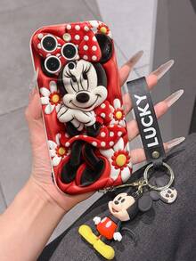 Disney Mickey Mouse Clubhouse Phone Case : 3D Fluffy Pattern Border Protector Phone Soft Phone Case With A Free Cute Mickey Bracelet Chain Lanyard, Mickey, Minnie, Goofy, Donald Duck, Daisy Duck, Pluto, For Apple 17 Promax 17 Pro 16 15 14 13 12 11 Pro Max XS Max X XR Soft Cover Summer Phone Case - 白色 - 查看 5