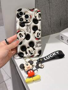 Disney Mickey Mouse Clubhouse Phone Case : 3D Fluffy Pattern Border Protector Phone Soft Phone Case With A Free Cute Mickey Bracelet Chain Lanyard, Mickey, Minnie, Goofy, Donald Duck, Daisy Duck, Pluto, For Apple 17 Promax 17 Pro 16 15 14 13 12 11 Pro Max XS Max X XR Soft Cover Summer Phone Case - White - View 3