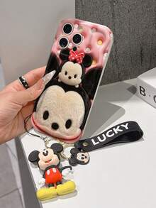 Disney Mickey Mouse Clubhouse Phone Case : 3D Fluffy Pattern Border Protector Phone Soft Phone Case With A Free Cute Mickey Bracelet Chain Lanyard, Mickey, Minnie, Goofy, Donald Duck, Daisy Duck, Pluto, For Apple 17 Promax 17 Pro 16 15 14 13 12 11 Pro Max XS Max X XR Soft Cover Summer Phone Case - 白色 - 查看 4