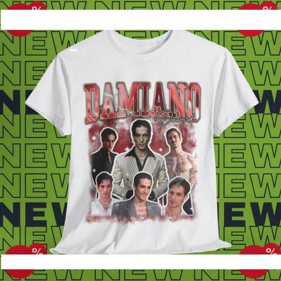 Damiano David Mneskin T-Shirt White - Color: Black/White - Size: Various - Shirt For Women - 100% Cotton Unisex T-Shirt - Premium Casual Comfortable Fit - 白色 - 查看 1