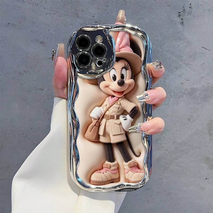 Disney Minnie Mouse Phone Case, Cartoon Art Protective Cover. Compatible With IPhone 17, 16, 15, 14, 13, 12, 11 Pro Series, Featuring Plush Minnie In A Safari Outfit With A Pink Polka-Dot Bow Against A Soft Beige Background, Perfect For Animation Fans, Ideal For Birthdays, Holidays, Anniversaries, Graduation Gifts, Or Any Special Occasion To Surprise Family, Friends, Classmates, And Loved Ones. - Bạc - Xem 1