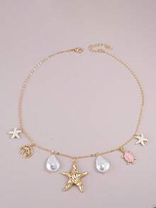 1pc Summer Beach Pendant, Colorful Braided Rope + Gold Chain, Decorated With Mermaid Tail, Seashell, Coconut Tree, Starfish, Sun, Faux Pearl And Turtle Pendants, Suitable For Women's Beach Vacation And Party Wear, Tropical Ocean Style Jewelry - Multicolor - View 8