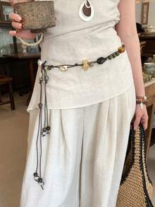 1pc Multicolor Women's Polyester Bohemian Style Retro Beaded Waist Rope Decorative Tie Belt - Multicolor - View 4