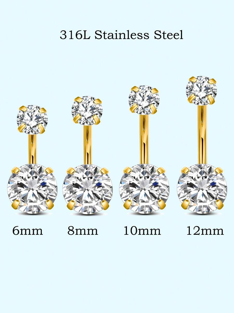 1个14G肚脐环,316L不锈钢材质,彩色圆形立方氧化锆,内螺纹设计,男女通用,6mm、8mm、10mm、12mm可选,可爱时尚配饰,日常佩戴,精美礼品 - 金白鋯 - 查看 1