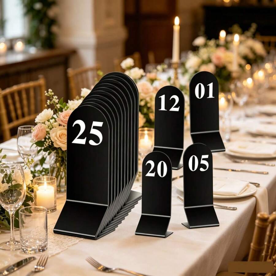 Letrero de mesa acrílico negro de doble cara de 6 cm x 16 cm, adecuado para bodas, restaurantes, cafeterías y salones de banquetes
