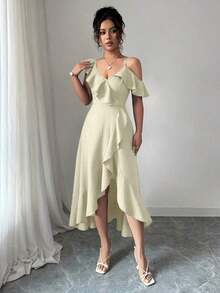 YHHElenzga Vestido elegante de verano con efecto de mezclilla, con volantes asimétricosYHH - Albaricoque - Ver 12