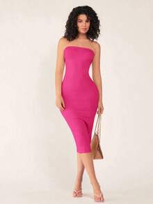 Vestido casual ceñido con escote strapless para cena para mujer - Rosa Fucsia - Ver 5