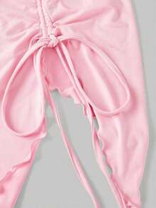Top bustier de múltiples piezas con pliegues en la cintura atados a los lados, top tubo con estampado retro, top de otoño, top para salir, top de tirantes marrón - Multicolor 11 - Ver 5