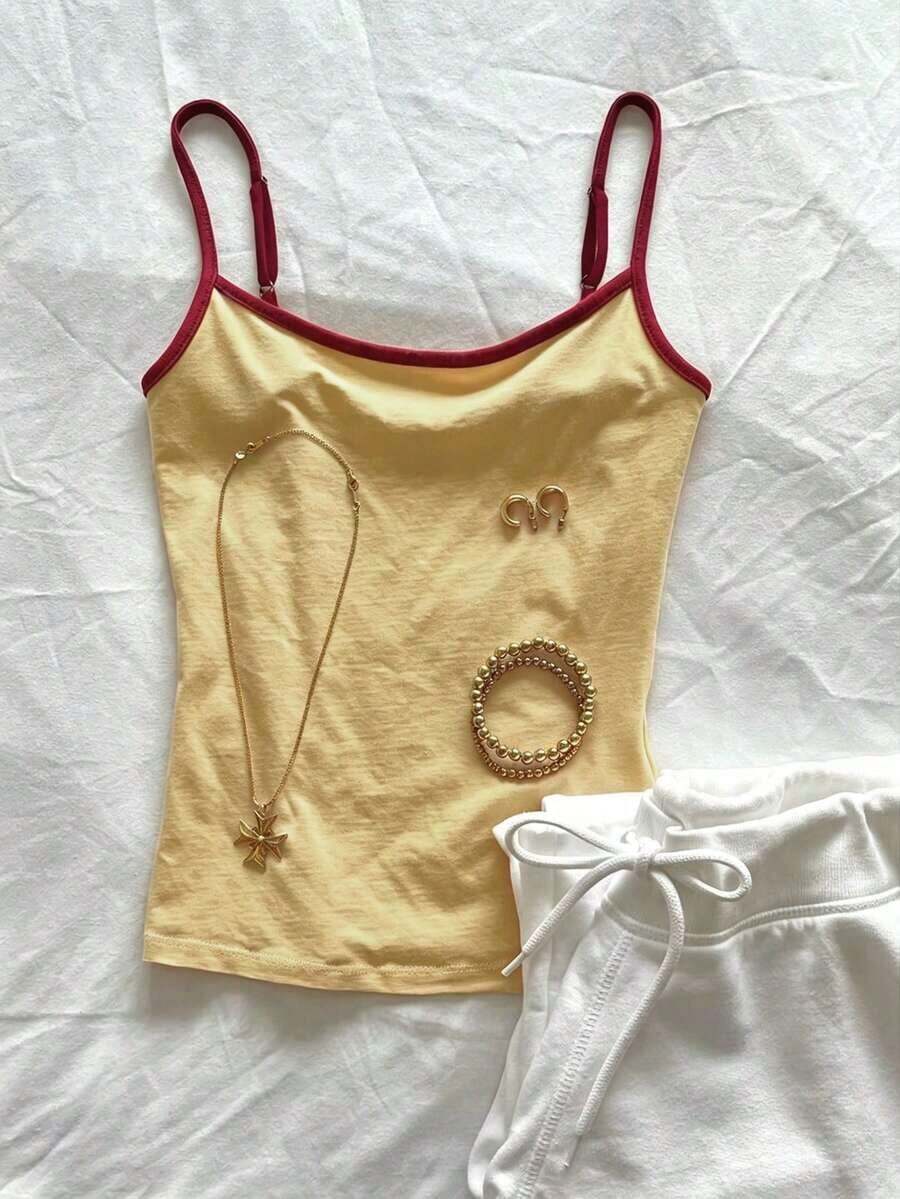 Top de tirantes informal con estampado de leopardo y parches para el verano - Amarillo - Ver 1