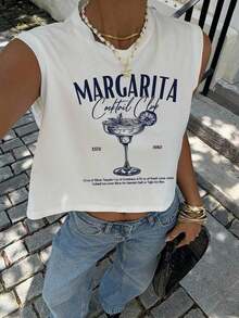 62% Algodón Camiseta de tirantes corta con cuello redondo y estampado de copos de nieve para mujer, adecuada para el verano - Blanco - Ver 7