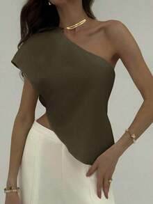 Blusa de unicolor casual y versátil para uso diario de mujer - Verde Oscuro - Ver 8