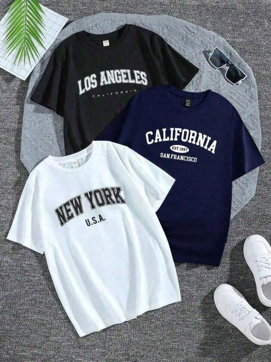 Single Garment, Not A 3-Piece Set. 1 Piece/Set Of Short-Sleeved T-Shirts Suitable For Streetwear. Oversized Round Neck Top For Daily Outings, Camping, Concerts, Hip-Hop, Rock, And Rap Events. Women's American Retro-Style Short-Sleeved T-Shirts With City Name Prints, Soft To The Touch, Comfortable And Versatile. Choose 1 Of 3 Models. Suitable For Holy Week And Easter. Viva Mexico! - 黑色 - 查看 1