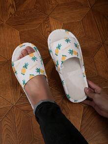 Anti-Slip Linen House Slippers With Fruit Print Comfortable Breathable Home Shoes - Yellow - View 1