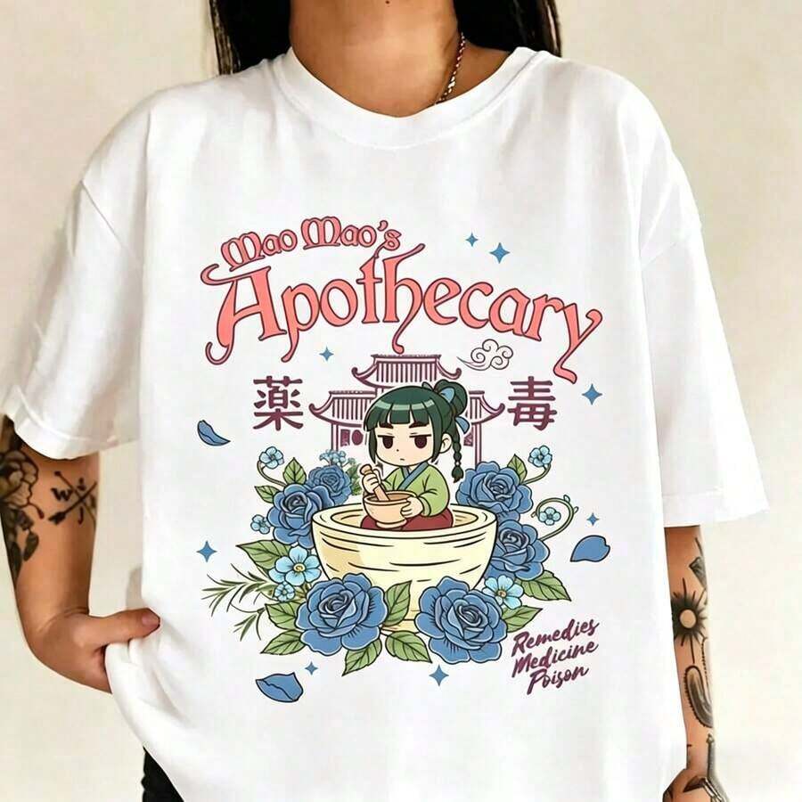 Women's Casual Short-Sleeved T-Shirt With Print, Loose Design, Pure Cotton, Breathable And Sweat-Absorbent, Suitable For A Casual Daily Look, For Going To Work And For Wearing On The Street. - 白色 - 查看 1
