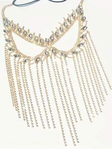 Multilayer Tassel Rhinestone Mask, Glamorous Jewelry Accessory For Women At Banquet And Ball - Gold - View 6