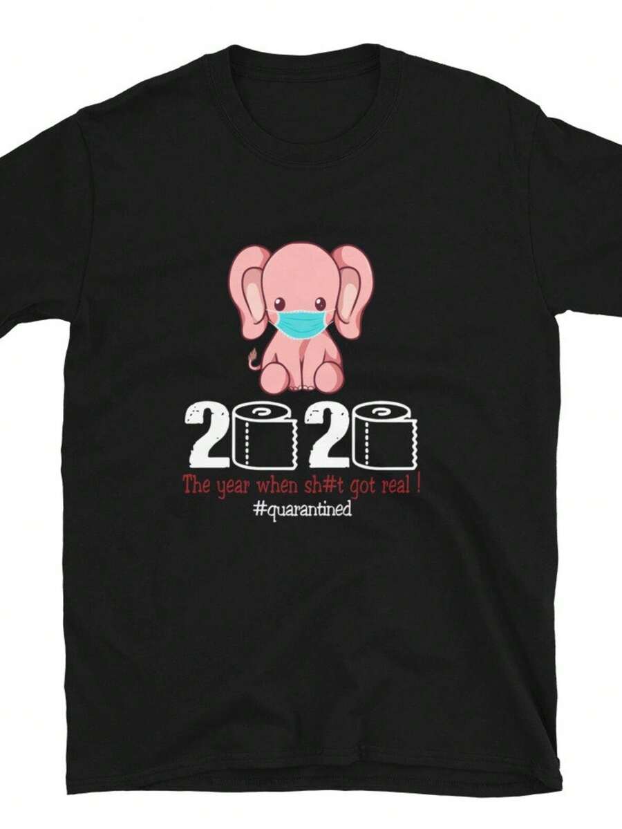 ElepH1ant 2020 El año en que la mierda se puso real Camisetas. Camiseta unisex de 220 g, 100% algodón. Peso ideal para todas las estaciones, adecuada tanto para hombres como para mujeres. Tejido de alta calidad y duradero, suave al tacto y de larga duración. Prenda transpirable, adecuada para el uso de otoño de las mujeres, para vacaciones, el Día de la Madre, celebraciones del Día de la Independencia y como regalo. - Negro - Ver 1