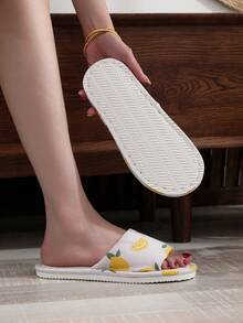 Cute Fruit Print Linen Slippers Women Breathable Anti-Slip Indoor House Slides - Orange - View 4