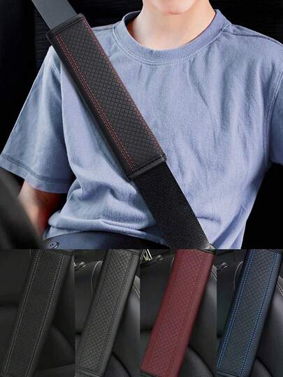 2pcs/1pc Car Seat Belt Shoulder Pads, PU Leather Colorful Line Safety Belt Shoulder Cover, Leather Car Seat Belt Decor Accessories