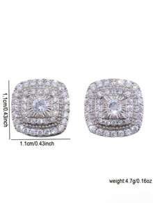 2pcs Fashionable Luxury Fully Rhinestone Square Stud Earrings, Exquisite Sparkling Unisex Hip-Hop Versatile Earrings - Square - View 6