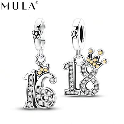 1pc Silver-Plated Number 16 & 18 Crown Pendant, Suitable For Bracelet, Necklace DIY Jewelry Making, Birthday Gift For Family & Friends, Adult Gift