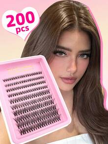 200 sợi mi giả D-Curl tự nhiên, mềm mại, độ dài hỗn hợp 7-14mm, chất liệu giả lông chồn, thích hợp cho trang điểm tự nhiên hàng ngày của các bạn gái. - D - Xem 2