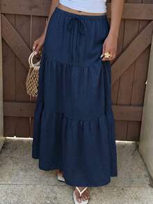 Solid Color Casual Beach Vacation Ruffle Hem Skirt - Royal Blue - View 8