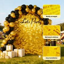 24/36Pcs Gold Laser-Cut Plastic Square Backdrop, Suitable For Birthday Parties, Wedding Supplies, Holidays, Party Supplies, Room Wall Decorations, Birthday Party Gifts, Ladies' Party Decorations, Room Decorations, Home Decorations, Bridal Showers, Graduations, Etc. - Vàng - Xem 3