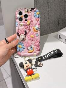 Disney Mickey Mouse Clubhouse Phone Case : 3D Fluffy Pattern Border Protector Phone Soft Phone Case With A Free Cute Mickey Bracelet Chain Lanyard, Mickey, Minnie, Goofy, Donald Duck, Daisy Duck, Pluto, For Apple 17 Promax 17 Pro 16 15 14 13 12 11 Pro Max XS Max X XR Soft Cover Summer Phone Case - trắng - Xem 3