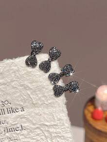 6/12pcs Women's Luxury Small Faux Rhinestone Bow Hair Clips, Exquisite Side Bangs Clips, Flyaway Hair Pins, Fashion Alligator Hair Clips, Suitable For Side Bangs, Forehead Flyaways, Perfect Gift For Girlfriend, Back To School Season, Dates, Beach Vacation, Practical Hair Accessory Gift! - Black - View 4