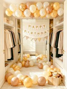 46pcs Cream Yellow Khaki Birthday Bedroom Balloon Set, Includes 10inch Yellow, White, Gold, Khaki Latex Balloons, White Pennant Happy Birthday Banner, Warm Tone Yellow Khaki Birthday Decor Set - Hanging Balloons, Suitable For Bedroom, Yellow Puppy Theme - Multicolor - View 5