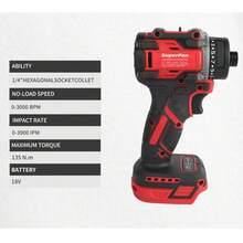 SuperPan 135Nm Brushless Cordless Impact Screwdriver Bare Tool, 0-3000RPM 0-3900IPM High Torque Electric Driver For Fastening & Assembly,No Battery - Red - View 8
