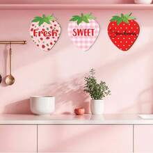 1/3 Piezas Decoración de pared de madera con forma de fresa y cartel de cocina "Fresas frescas y dulces" - Colgantes de pared estilo rústico y de granja para decoración del hogar (sala de estar, dormitorio, cocina, baño, comedor, jardín, estudio) - Multicolor - Ver 4