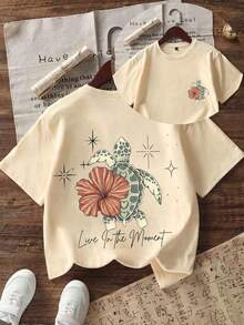 Áo thun ngắn tay cổ tròn in hình ngộ nghĩnh, phong cách thường ngày cho bé gái tuổi teen, thích hợp mặc mùa hè. - Màu be - Xem 2
