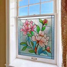 1/6 miếng phim dán cửa sổ kính màu cổ điển, họa tiết hoa mẫu đơn trang nhã, mờ, trang trí, không dính, có thể tái sử dụng, dùng cho cửa kính trượt phòng tắm, phòng khách. - màng mờ họa tiết hoa - Xem 7