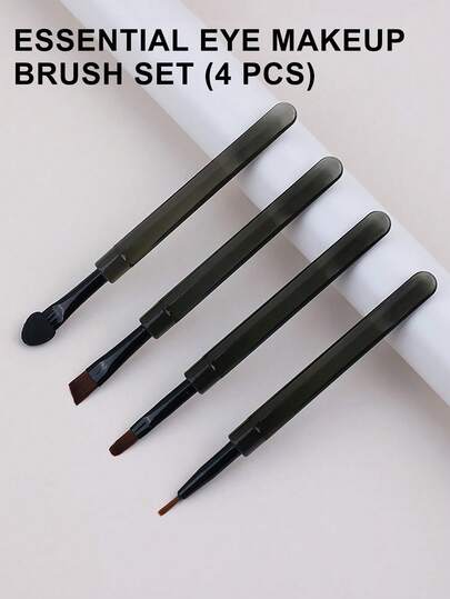 Set de 4 piezas de brochas de maquillaje de ojos mini profesionales con mango corto - Incluye brocha angular y afilada para base, brocha para contorno, brocha para rubor, brocha para polvo, brocha para sombra de ojos, brocha para corrector, brocha para iluminador, brocha para mezclar. Cerdas de fibra suave, portátil para viajes, regalo ideal para mujeres y niñas, herramientas de maquillaje esenciales