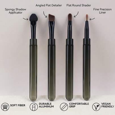 4pcs Professional Mini Short Handle Eye Makeup Brush Set - Includes Angled & Tapered Foundation Brush, Contour Brush, Blush Brush, Powder Brush, Eyeshadow Brush, Concealer Brush, Highlighter Brush, Mixing Brush. Soft Fiber Bristles, Portable For Travel, Ideal Gift For Women And Girls, Essential Makeup Tools